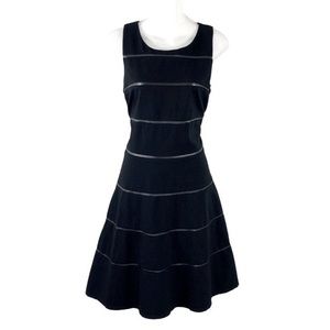 White House Black Market Black Faux Leather Stripe Sleeveless Flare Dress 6